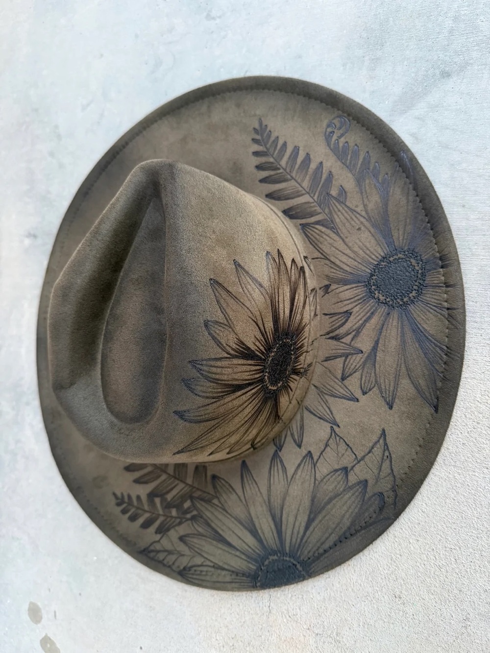 Floral botanical Cowboy Hat mountains olive green